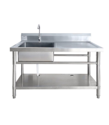 meja sink 1 bak plus sayap, wastafel stainless 1 lubang,