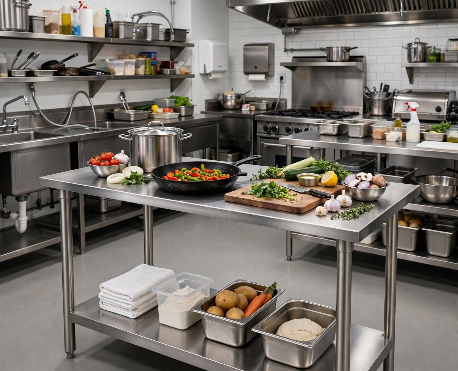 Kitchen Table Stainless 304 Food Grade - Meja Dapur Restoran Cloud Kitchen Kitchen Table Stainless 304 Food Grade - Meja Dapur Restoran Cloud Kitchen