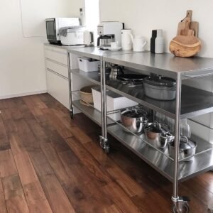 mobile bar table stainless dengan roda dan dapat dicustom sesuai kebutuhan