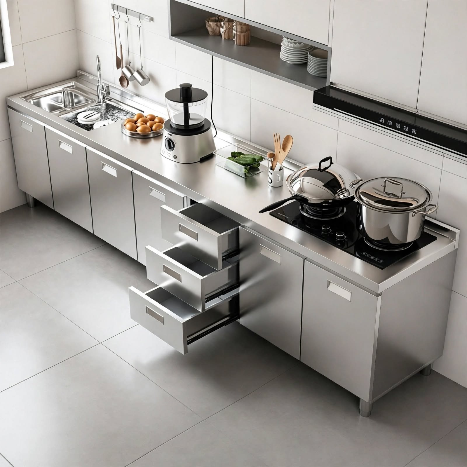 Kabinet Dapur Stainless Custom untuk Rumah, Cafe dan Dapur Industri Kabinet Dapur Stainless Custom untuk Rumah, Cafe dan Dapur Industri