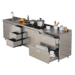 custom meja dapur stainless ukuran 150cm 180cm 200cm