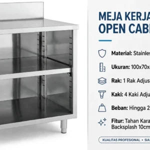 Meja Stainless Open Cabinet 100x70x85+10cm - Meja Dapur Restoran & Hotel