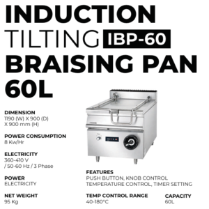 induction tilting braising pan 60l, tilting braising pan ibp-60, kompor braising pan induksi 60 liter, braising pan listrik industri, kompor bratt pan induksi 60l, tilting bratt pan listrik 8kw,
