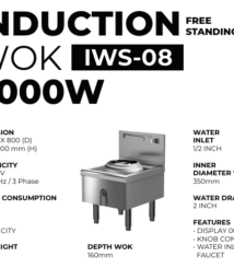 Kompor Wok Induksi IWS-08 8000 Watt | Induction Wok Standing Unit 1 Tungku Deep 160mm dengan Water Faucet