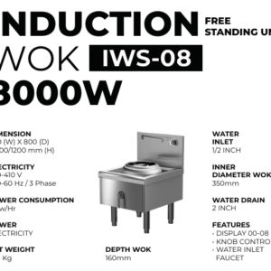 Kompor Wok Induksi IWS-08 8000 Watt | Induction Wok Standing Unit 1 Tungku Deep 160mm dengan Water Faucet