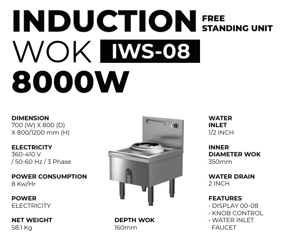 Kompor Wok Induksi IWS-08 8000 Watt | Induction Wok Standing Unit 1 Tungku Deep 160mm dengan Water Faucet Kompor Wok Induksi IWS-08 8000 Watt | Induction Wok Standing Unit 1 Tungku Deep 160mm dengan Water Faucet