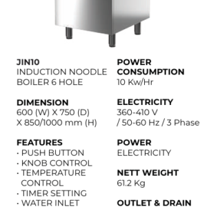 jin10 induction noodle boiler 6 hole, kompor mie induksi 6 lubang 10kw, kompor rebus mie listrik 6 hole,