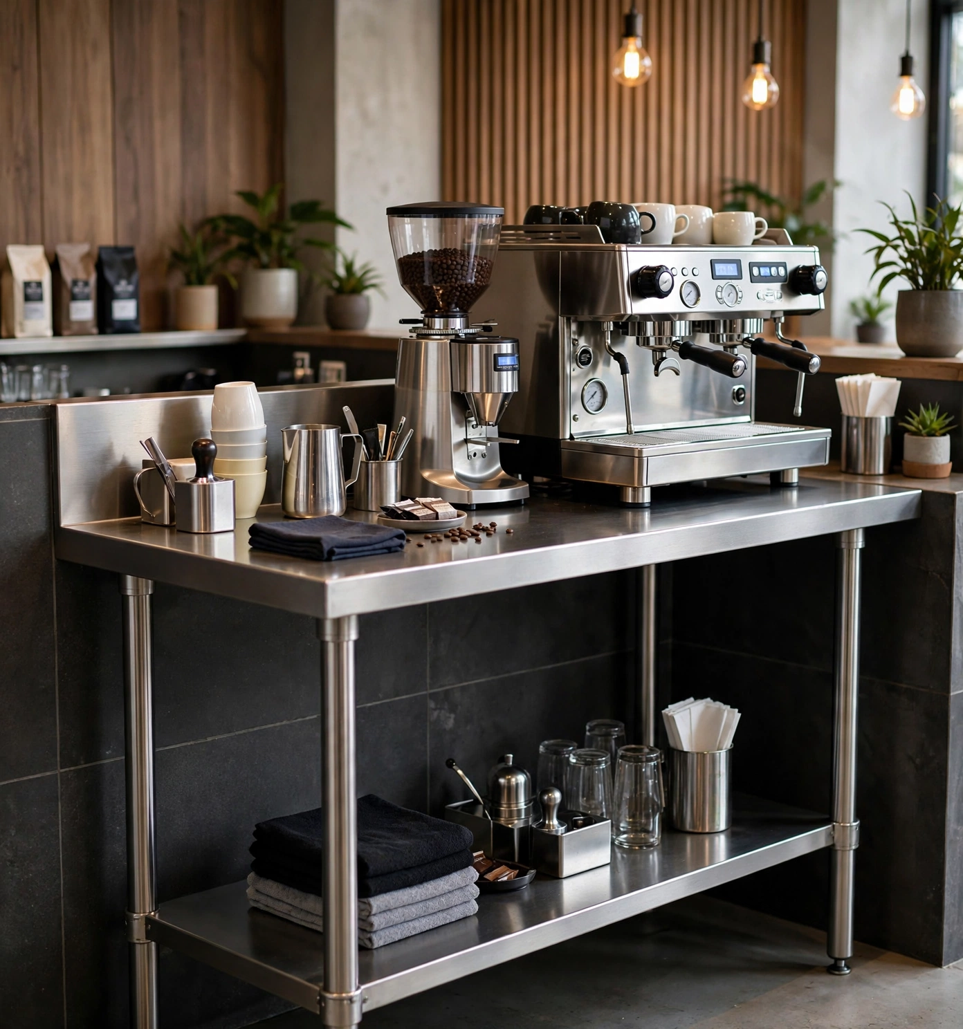 cafe_barista_station meja stainless steel untuk cafe coffee shop