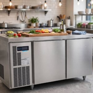 meja kerja freezer digital thermostat, freezer chiller roda dengan rem,