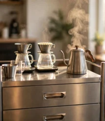 Troli bar stainless steel custom, Meja service stainless dengan laci, Meja troli dapur stainless steel,