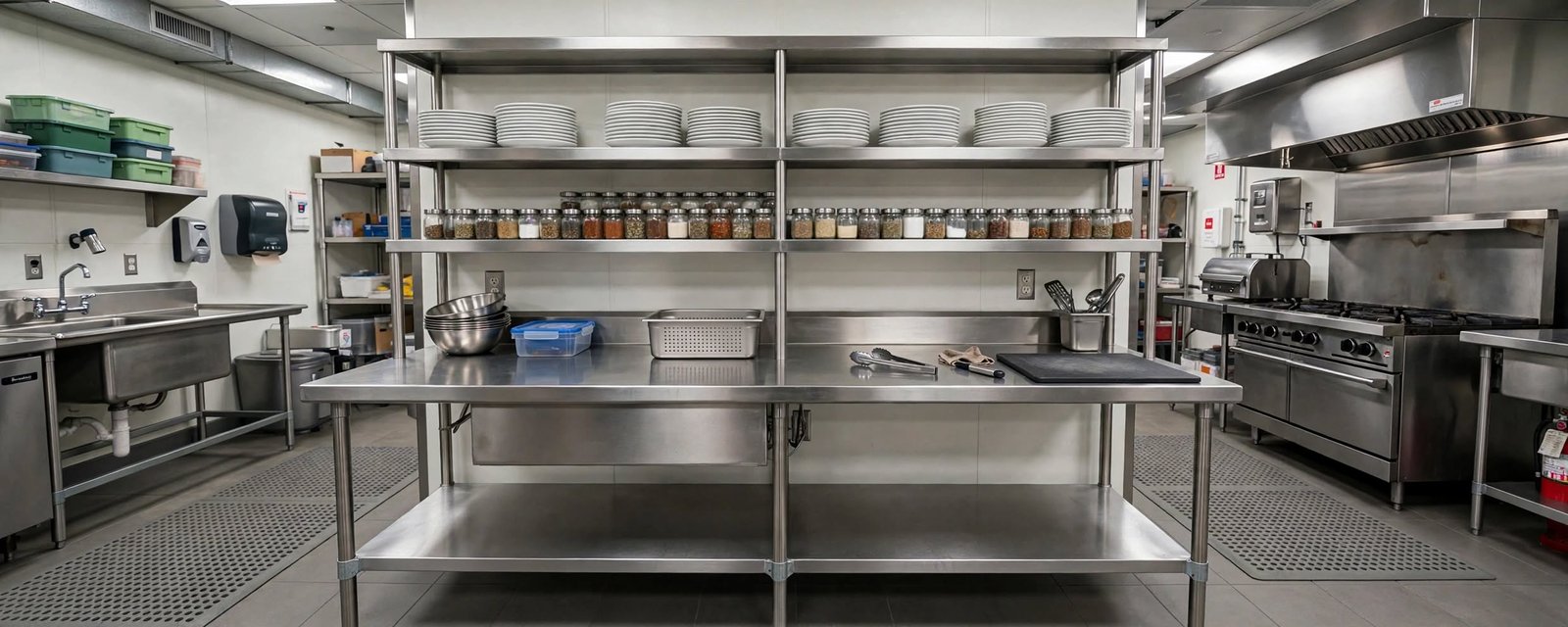 kitchen set stainless table overshelf double