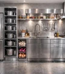 dapur minimalis apartemen dari stainless steel
