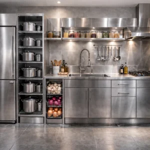dapur minimalis apartemen dari stainless steel