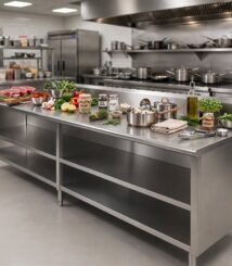 kitchen open cabinet stainless steel custom untuk resto dan hotel