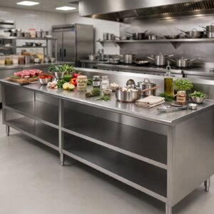 kitchen open cabinet stainless steel custom untuk resto dan hotel
