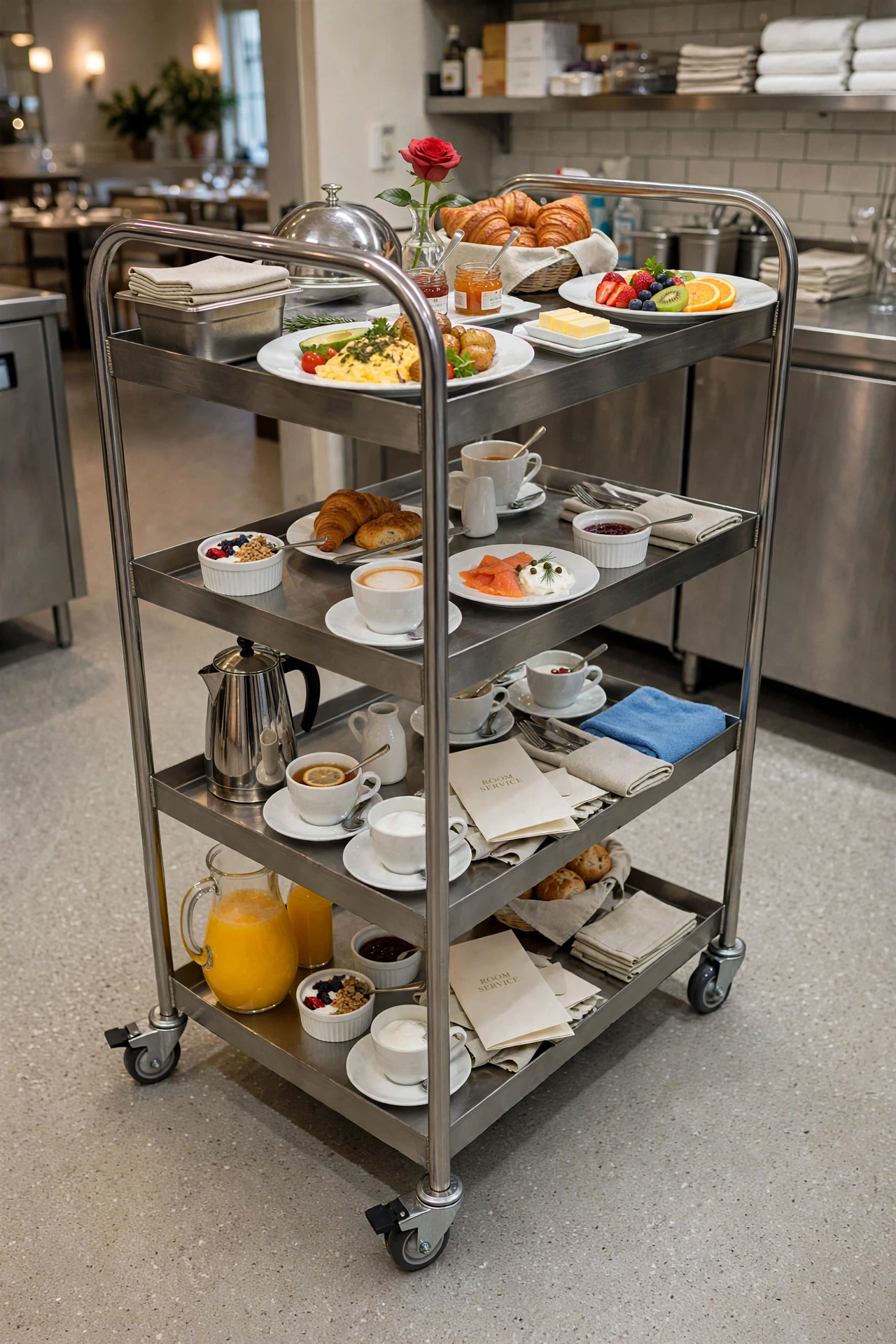 Troli Makanan 4 Tingkat Stainless - Trolley Dapur Hotel Restoran Cafe - Heavy Duty Troli Makanan 4 Tingkat Stainless - Trolley Dapur Hotel Restoran Cafe - Heavy Duty