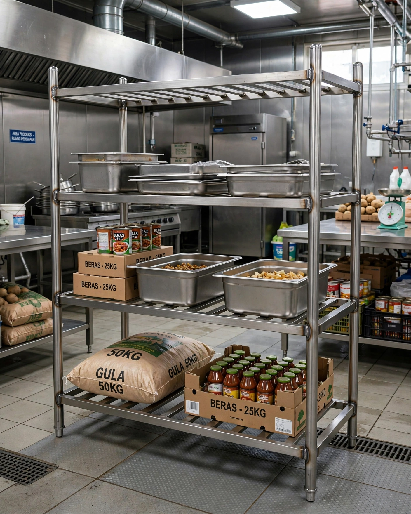 heavy_duty_kitchen_shelf Custom Rak Dapur Stainless Hotel & Restoran - Bahan 304 Premium