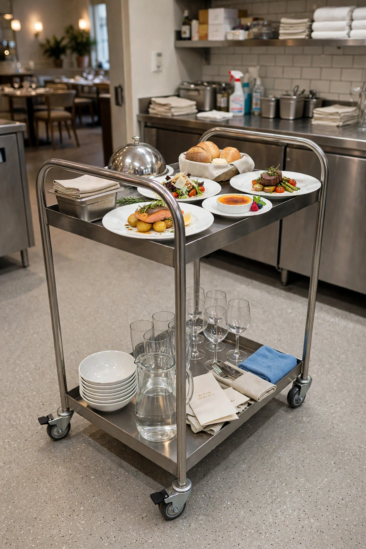 hotel_room_service_trolley food trolley 2 susun murah, PT Wita Mandiri Sejahtera troli mini, PT Wita Mandiri Sejahtera food trolley 2 susun