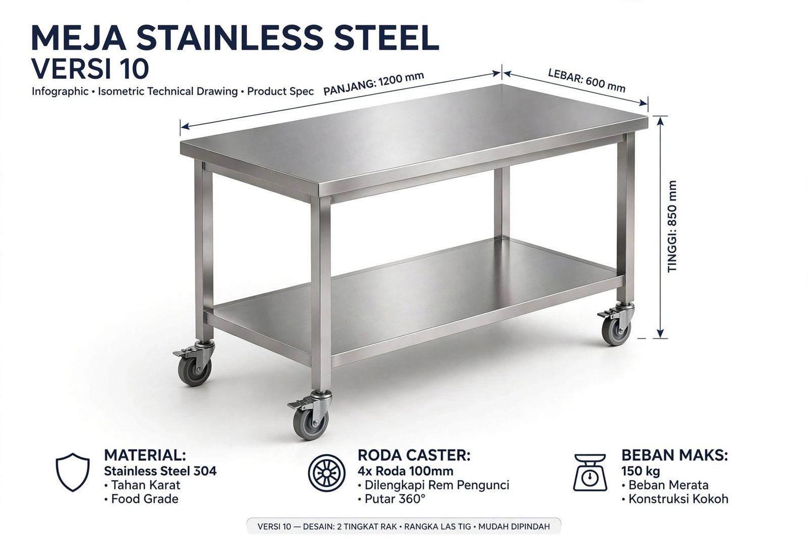 Kitchen Table Workbench Stainless Steel - 250kg Capacity Heavy Duty Kitchen Table Workbench Stainless Steel - 250kg Capacity Heavy Duty