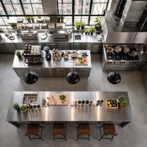 Meja Island Dapur Stainless Steel - Meja Bar Dapur Dengan Kursi