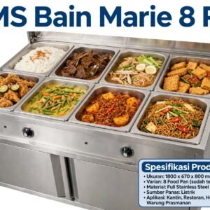 Bain Marie Listrik 8 Pan Full Stainless - Meja Warmer Prasmanan Hemat Listrik & Higienis