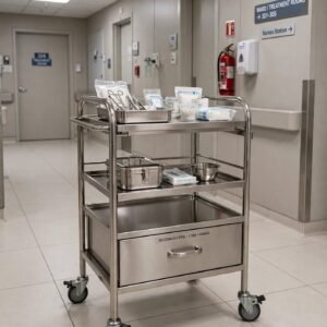 Medical Trolley Stainless Steel 304 - 3 Tier With Drawer - Instrument Trolley - Hospital Equipment