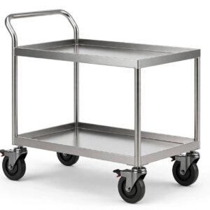 trolley service stainless 2 shelf handle dorong