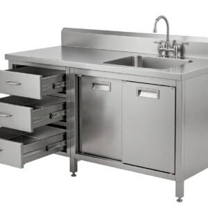 fabrikasi custom meja dapur stainless pintu geser