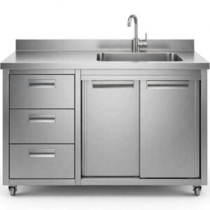 custom meja dapur stainless dengan sink & pintu