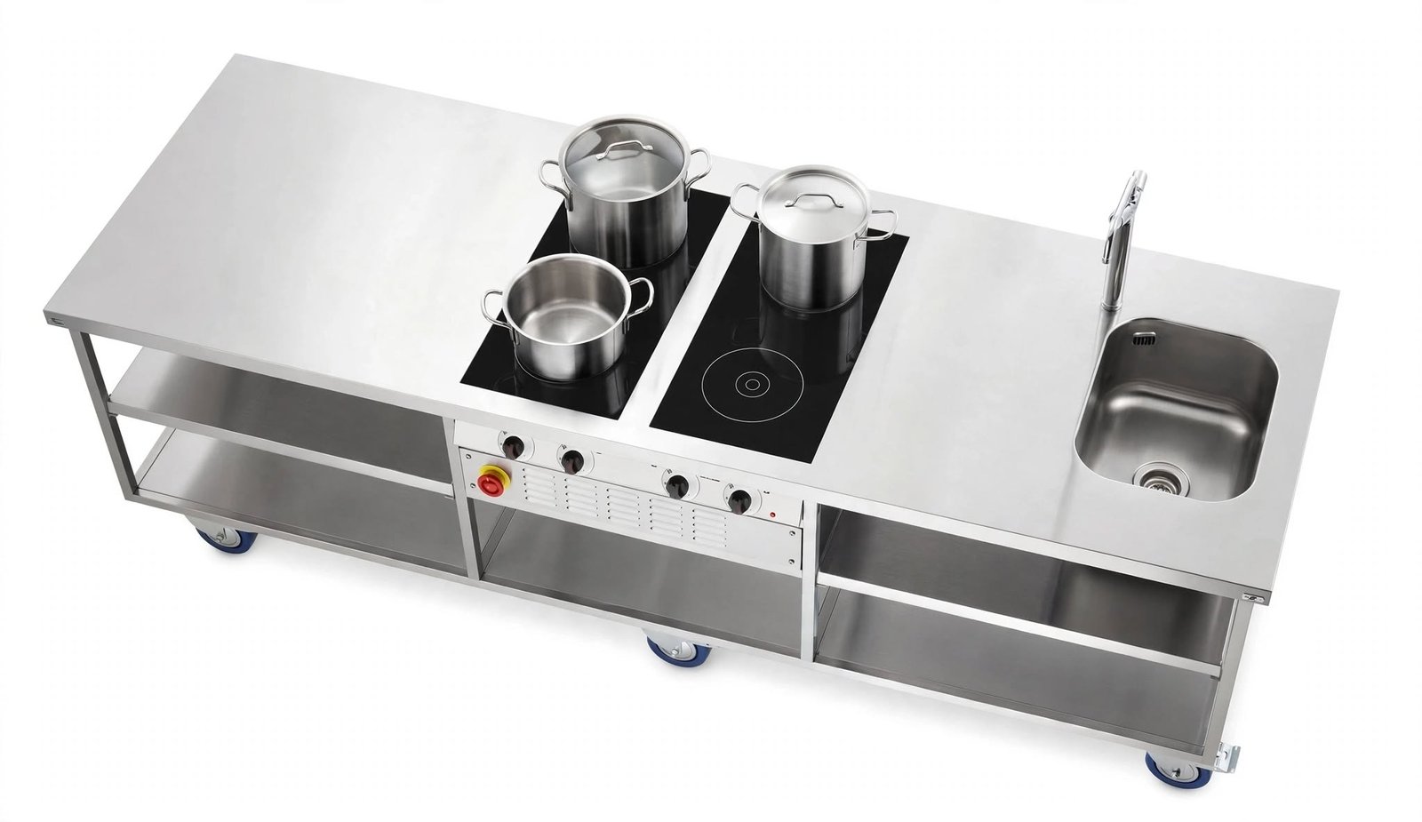 Meja Kerja Stainless Mobile Dengan Kompor & Sink Meja Kerja Stainless Mobile Dengan Kompor & Sink