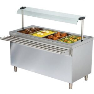 Bain Marie 4 Pan Elektrik + Kaca Pelindung & Rel Tray Slide - Food Warmer