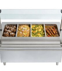 Meja Prasmanan Penghangat Makanan 4 Pan Stainless dengan Sneeze Guard