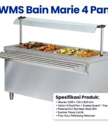 WMS Professional Bain Marie 4 Pan with Sneeze Guard & Tray Slide - Commercial Food Warmer Stainless 304