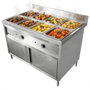 Food Warmer 8 Pan Listrik - Meja Pemanas Lauk Prasmanan Stainless Anti Karat