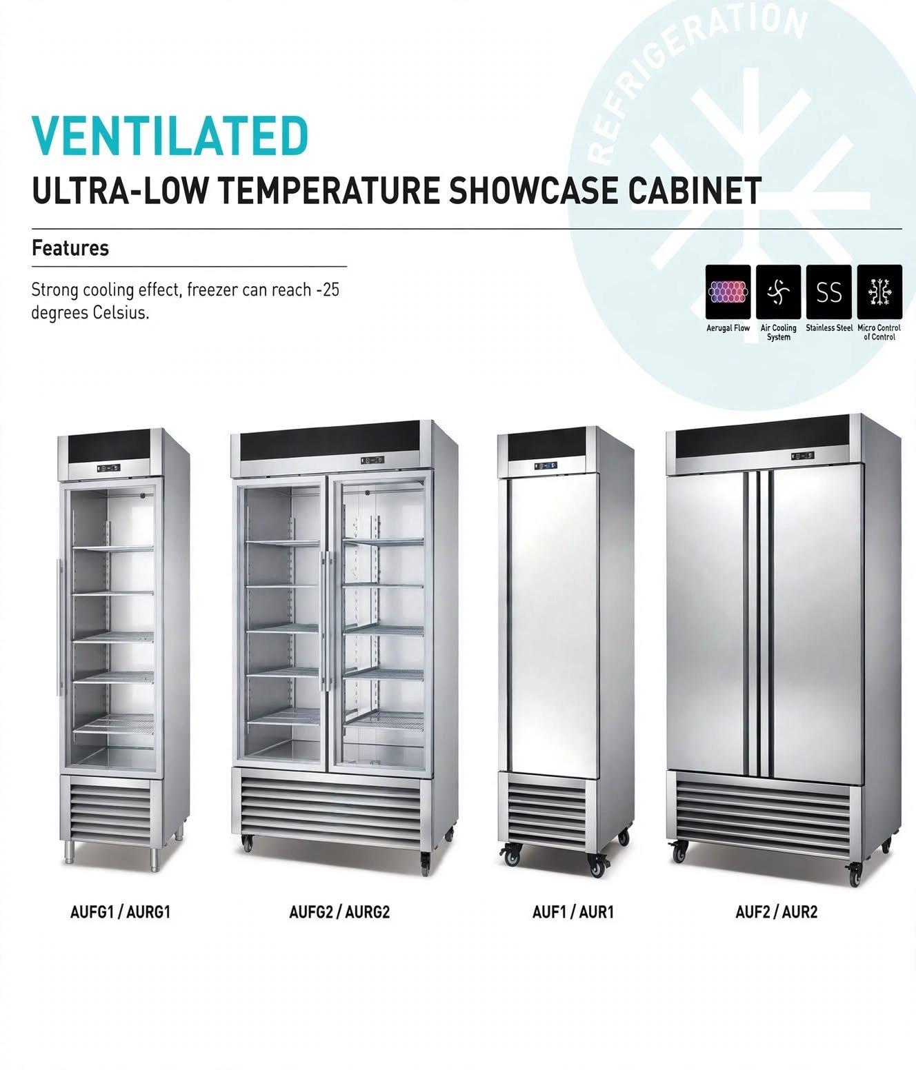 Upright Freezer & Chiller Showcase Stainless Steel - AUFG / AUF / AURG / AUR Series Upright Freezer & Chiller Showcase Stainless Steel - AUFG / AUF / AURG / AUR Series