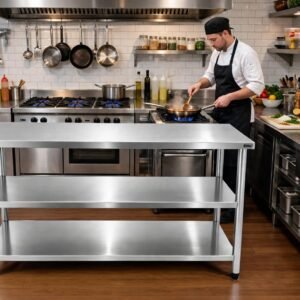 Meja Prep Table Stainless 3 Susun Double Undershelf