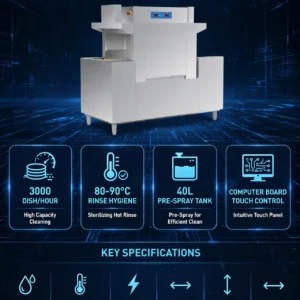 dishwasher untuk kantin pabrik, dishwasher untuk kantin perusahaan besar, dishwasher untuk catering 300-800 porsi, dishwasher compact untuk hotel, dishwasher untuk restoran besar dengan ruang terbatas
