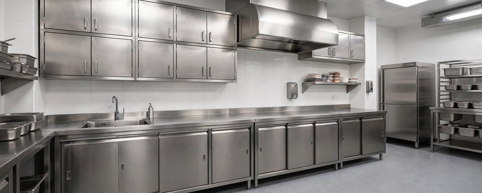 Desain kitchen set stainless dengan backsplash,