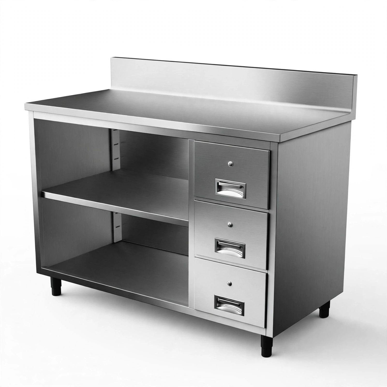 meja staiinless dengan open cabinet dan drawer untuk cafe dan resto meja staiinless dengan open cabinet dan drawer untuk cafe dan resto