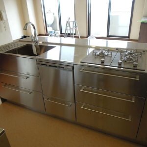 meja island stainless custom dengan kompor dan sink