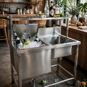 custom sink + ice bin stainless untuk cafe dan coffee shop