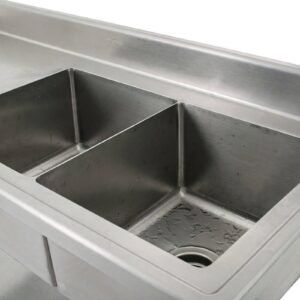jual meja wastafel 2 bak stainless dengan rak bawah