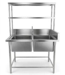 Meja Sink Stainless 2 Bak + Over Shelf