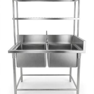 Meja Sink Stainless 2 Bak + Over Shelf