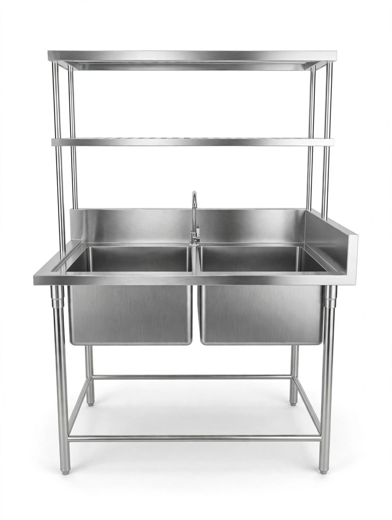 Meja Sink Stainless 2 Bak + Over Shelf Meja Sink Stainless 2 Bak + Over Shelf