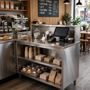 meja kasir coffee shop stainless