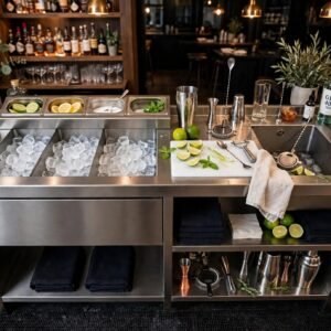 Meja Bar Cocktail Stainless 3 Ice Bin With Cutting Board Custom