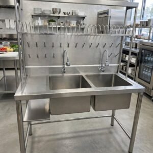 double bowl sink dengan overhead dish rack