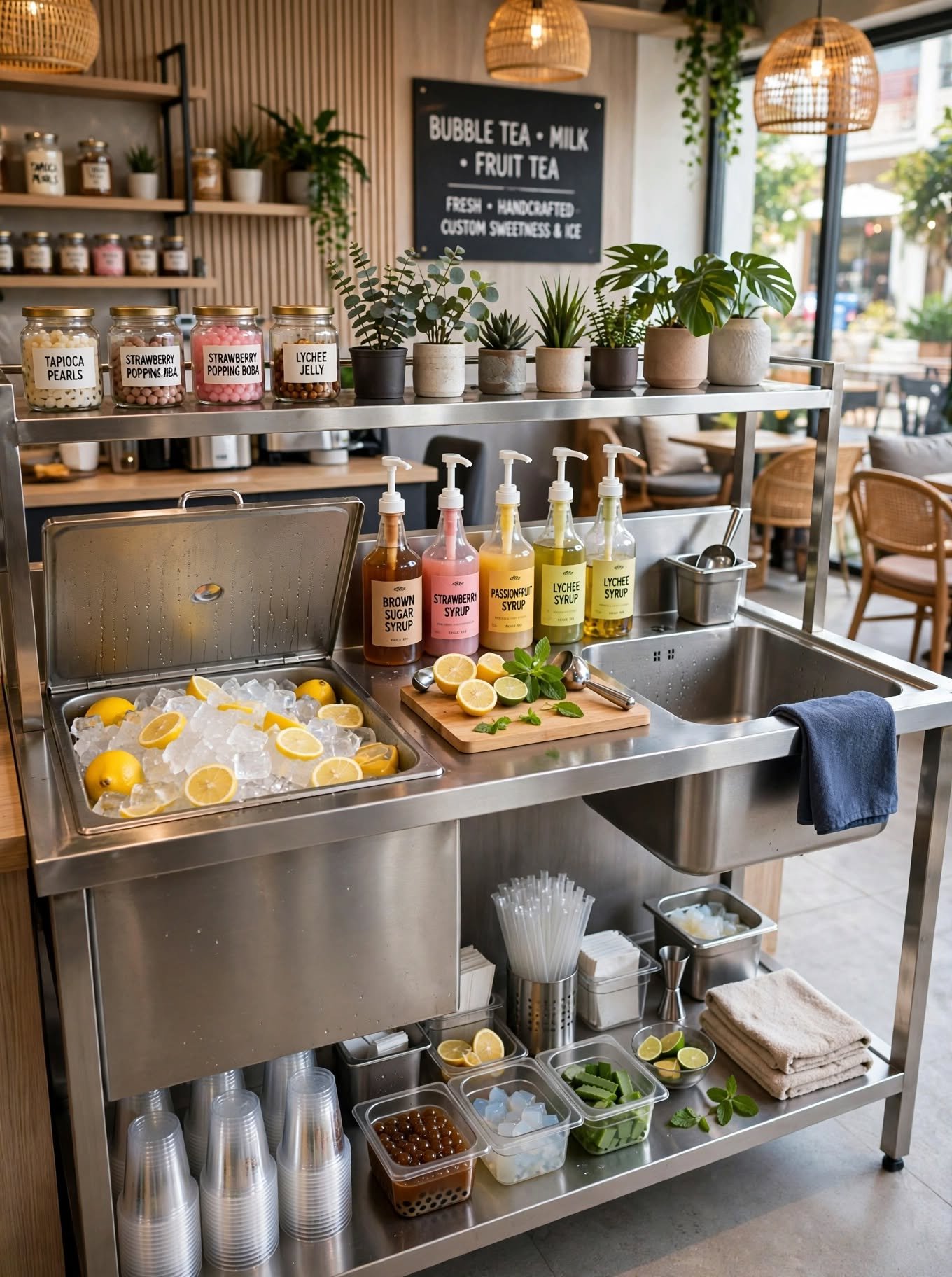 Fabrikasi Meja Bar Stainless dengan Tempat Es dan Wastafel Fabrikasi Meja Bar Stainless dengan Tempat Es dan Wastafel