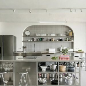 Meja stainless custom untuk cafe estetik